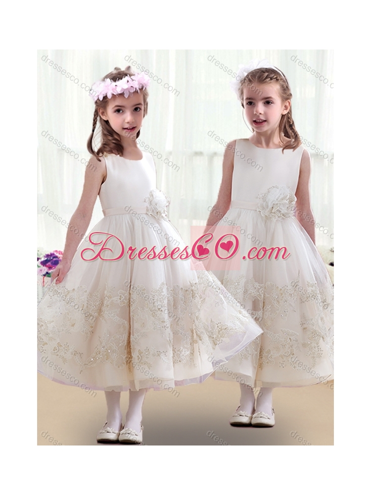 Lovely Scoop Girls Party Dress with Beading and Appliques