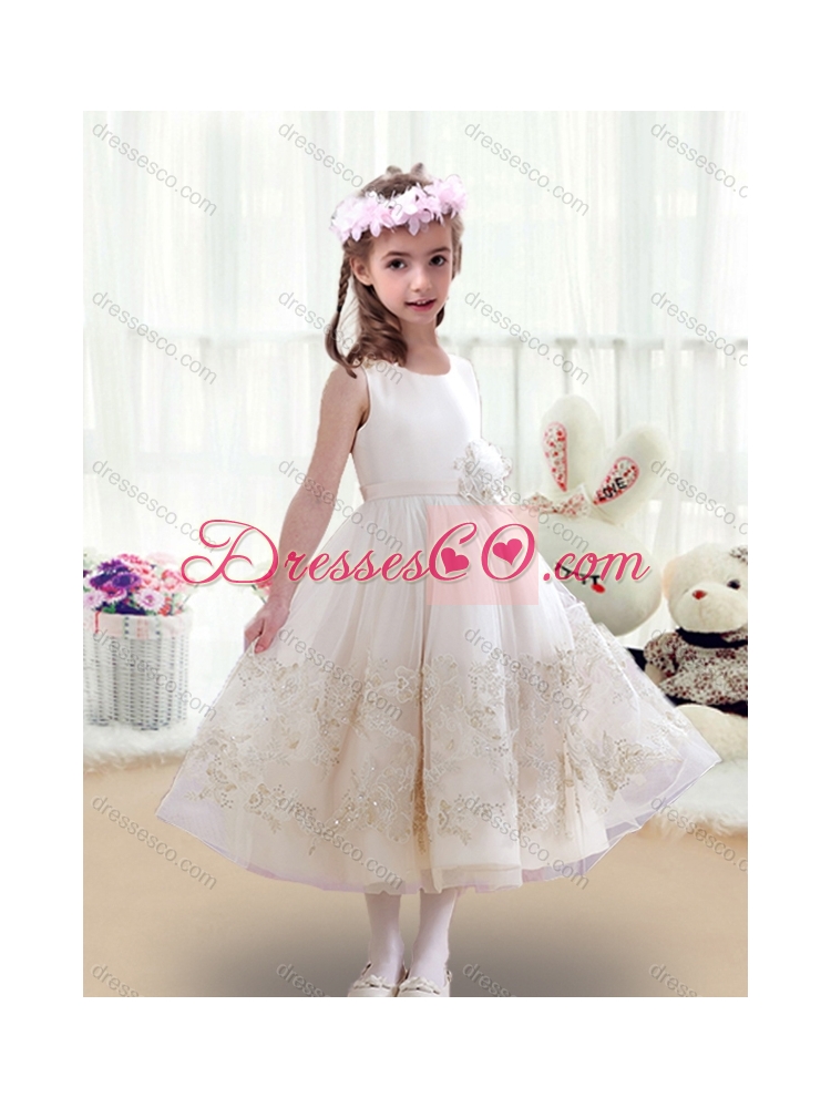 Lovely Scoop Girls Party Dress with Beading and Appliques