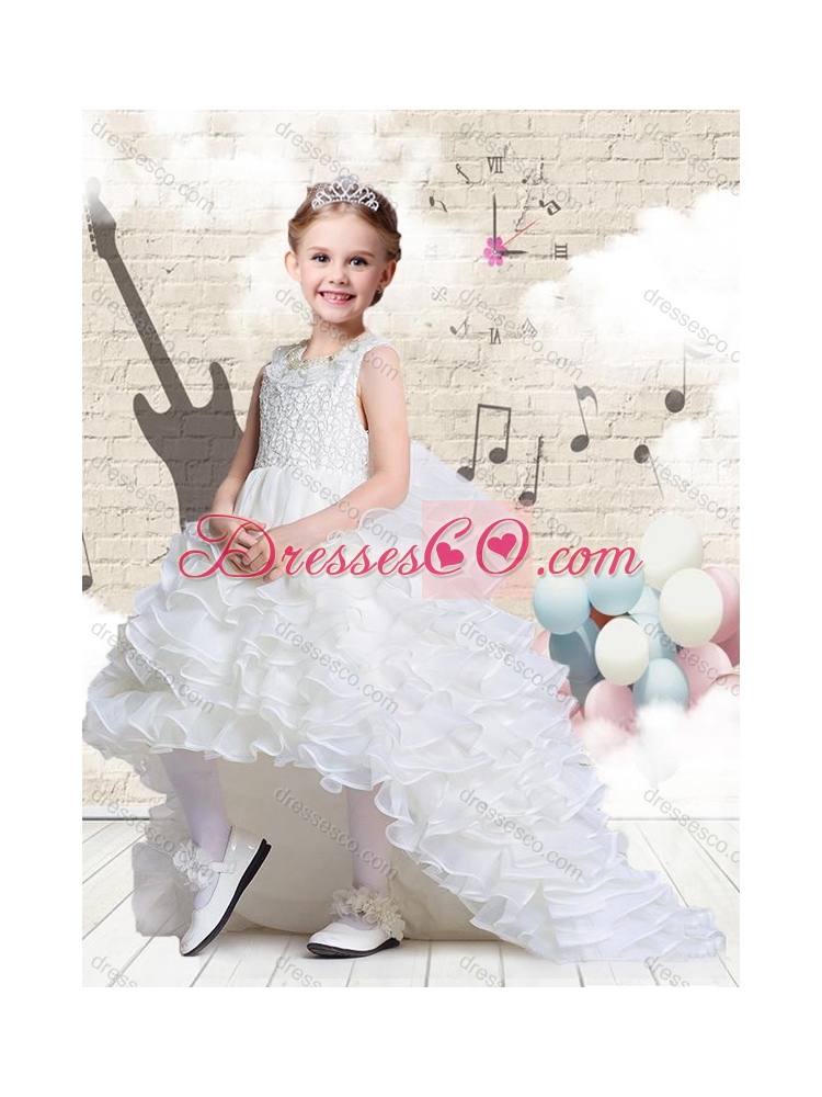 Lovely Scoop High Low White Little Girls Pageant Dress with Ruffled Layers
