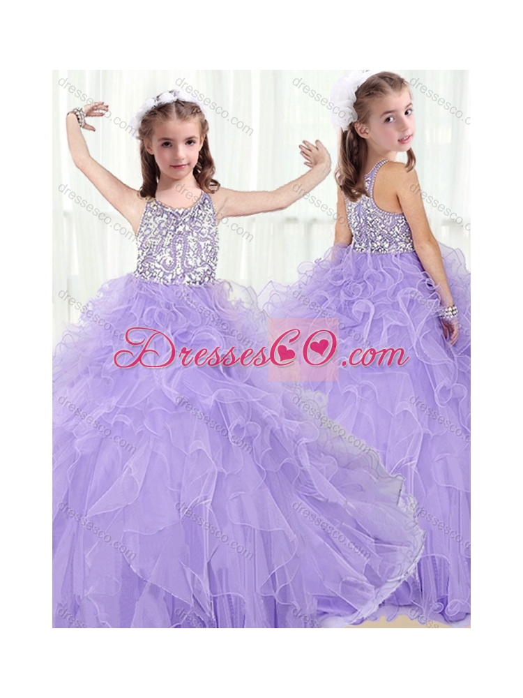 Lovely Scoop Lavender Little Girls Pageant Dress with Beading and Ruffles