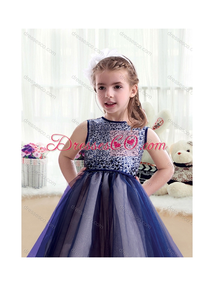 Pretty Ruching Tea Length Scoop Girls Party Dresses
