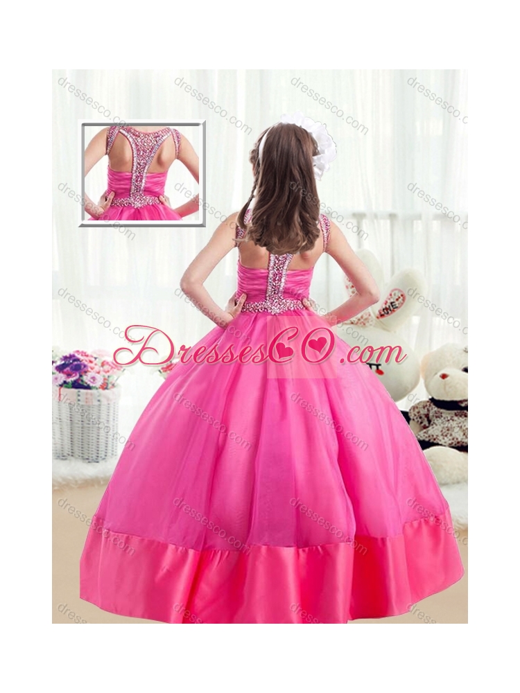Sweet Ball Gown Beading Little Girls Pageant Dress in Hot Pink