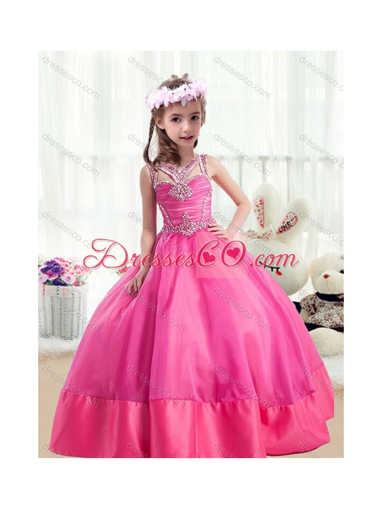 Sweet Ball Gown Beading Little Girls Pageant Dress in Hot Pink