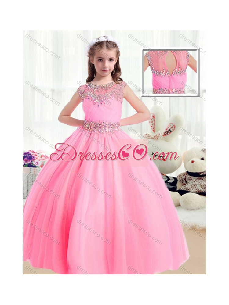 Sweet Ball Gown Cap Sleeves Little Girls Pageant Dress with Beading