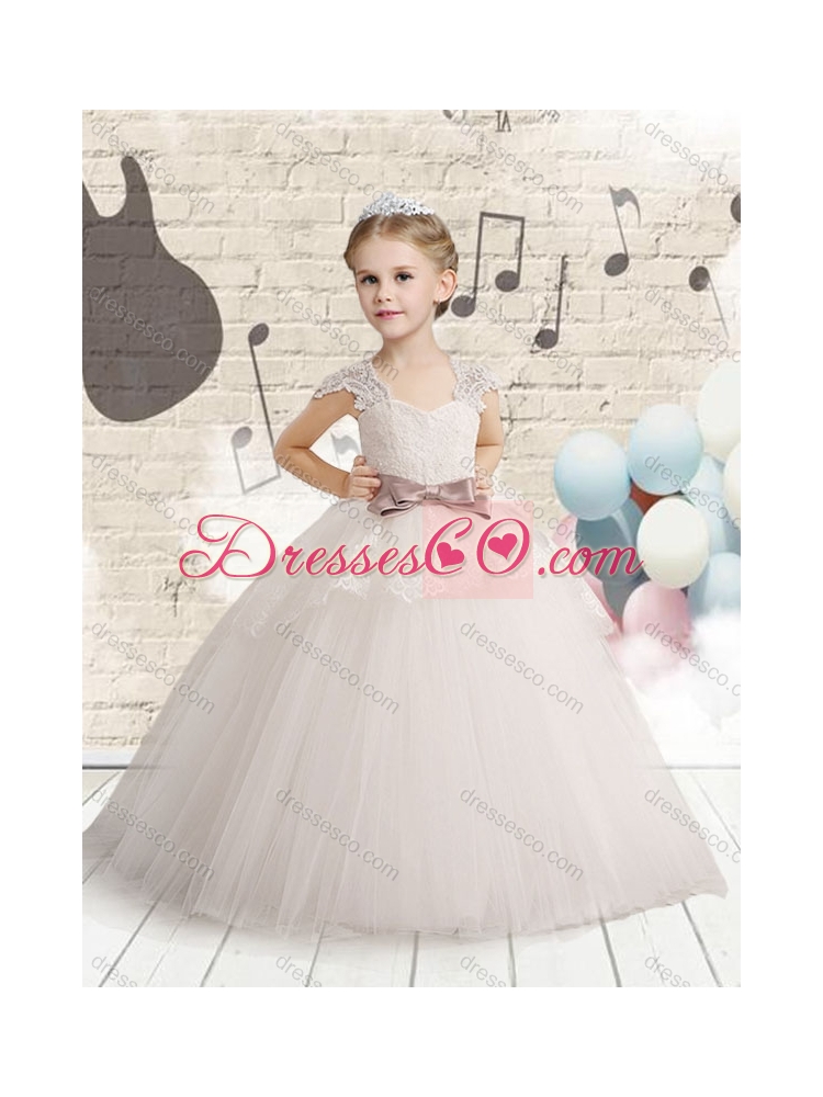 Wonderful Cap Sleeves Little Girls Pageant Dress with Bowknot and Lace