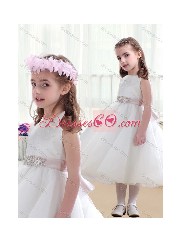 Wonderful Scoop White Girls Party Dress with Beading