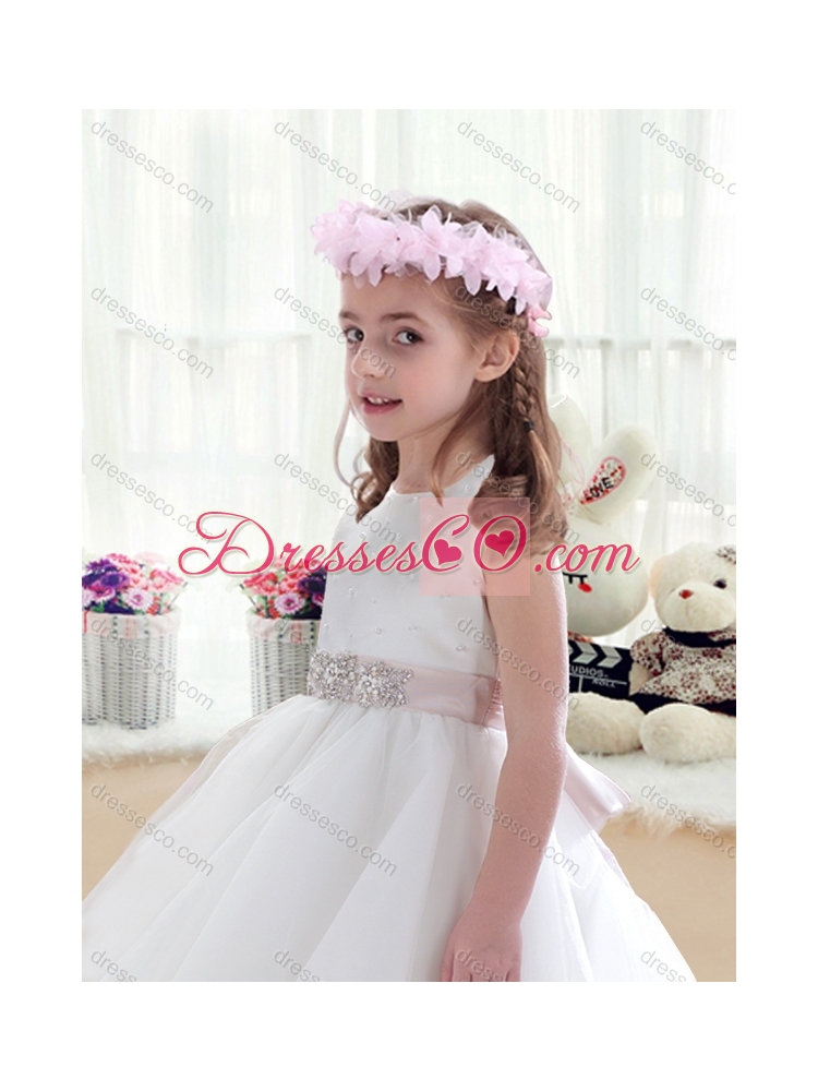 Wonderful Scoop White Girls Party Dress with Beading