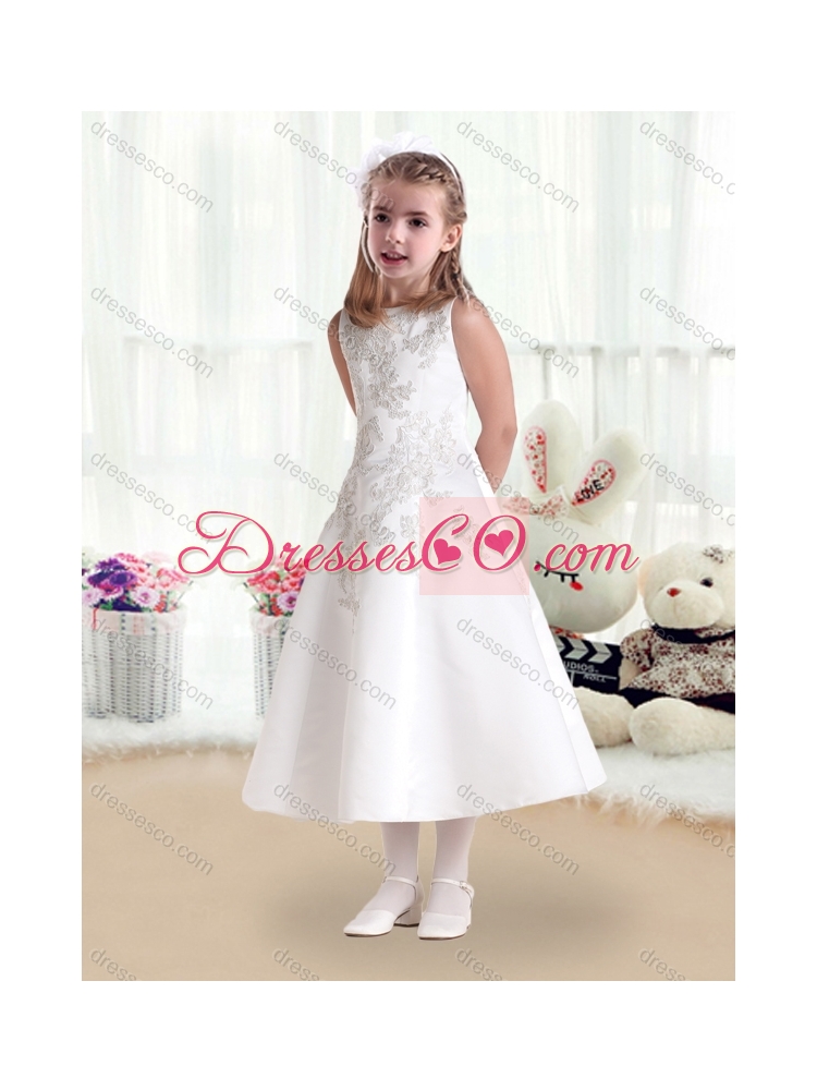 Beautiful Scoop Princess Latest Flower Girl Dress with Appliques
