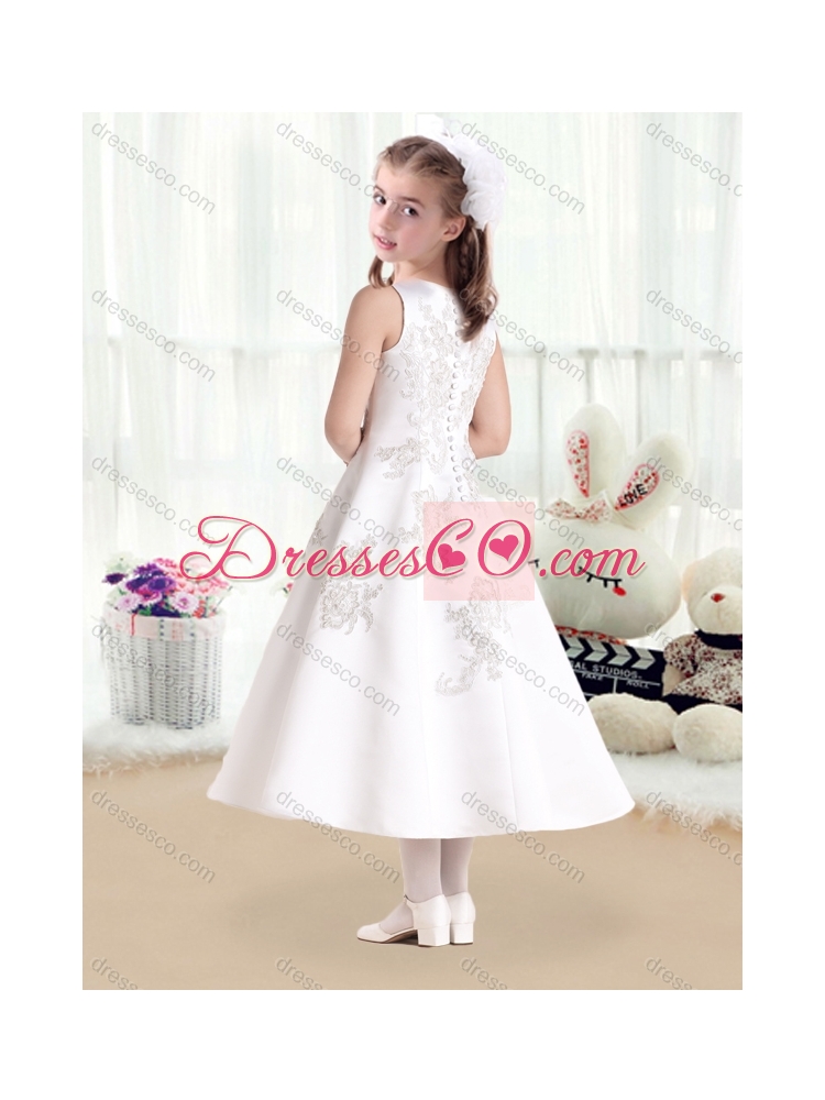 Beautiful Scoop Princess Latest Flower Girl Dress with Appliques