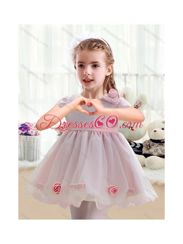 Cheap Scoop Mini Length Short Sleeves Girls Party Dress with Bowknot
