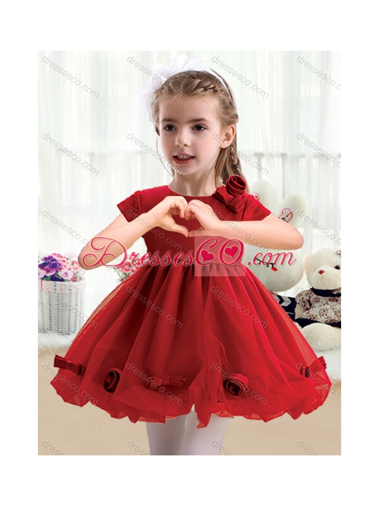 Cheap Scoop Mini Length Short Sleeves Girls Party Dress with Bowknot