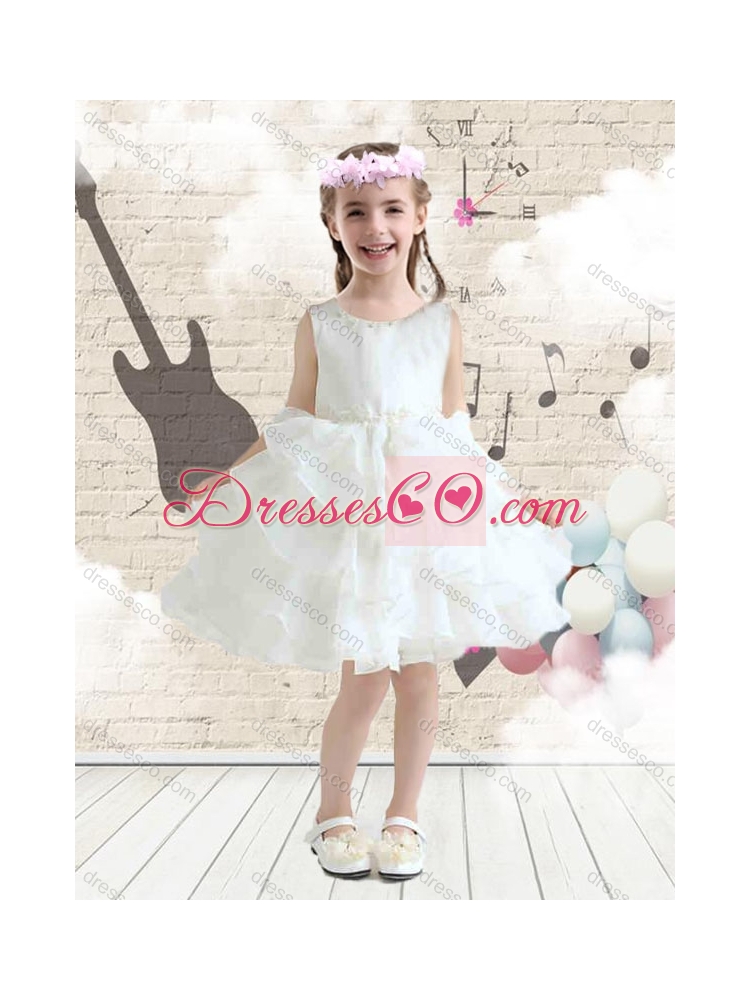 Cute Scoop White Latest Flower Girl Dress with Ruffled Layers