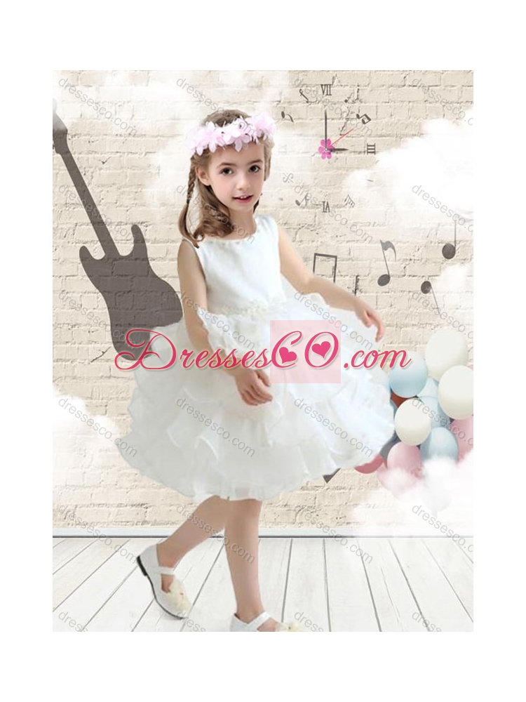 Cute Scoop White Latest Flower Girl Dress with Ruffled Layers