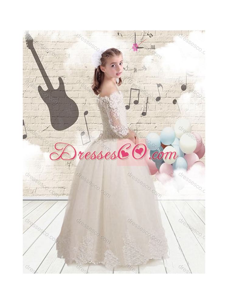 Elegant Off the Shoulder White Girls Party Dress with Appliques