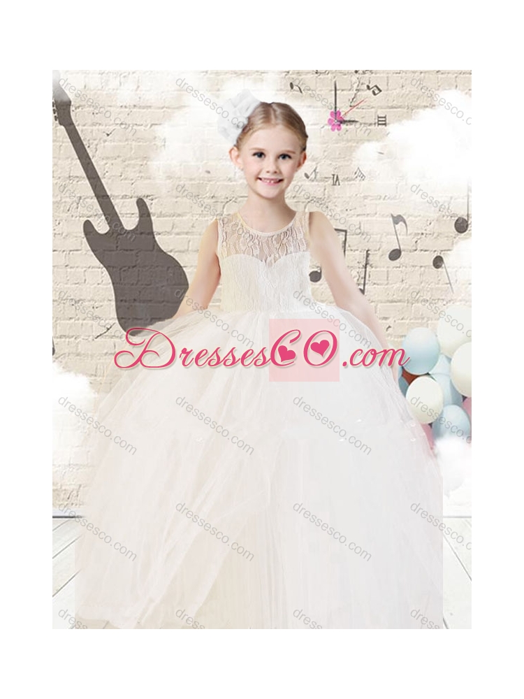 Fashionable Scoop Ball Gown White Latest Flower Girl Dress with Lace