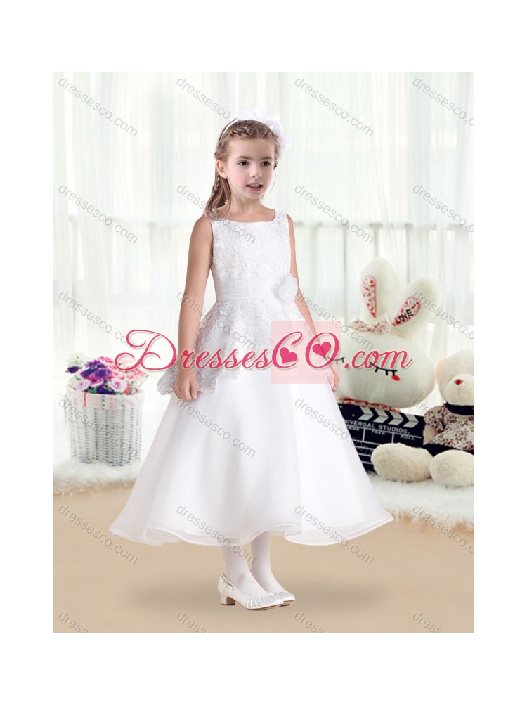 Fashionable Scoop Latest Flower Girl Dress with Hand Made Flowers