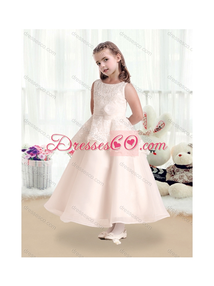 Fashionable Scoop Latest Flower Girl Dress with Hand Made Flowers