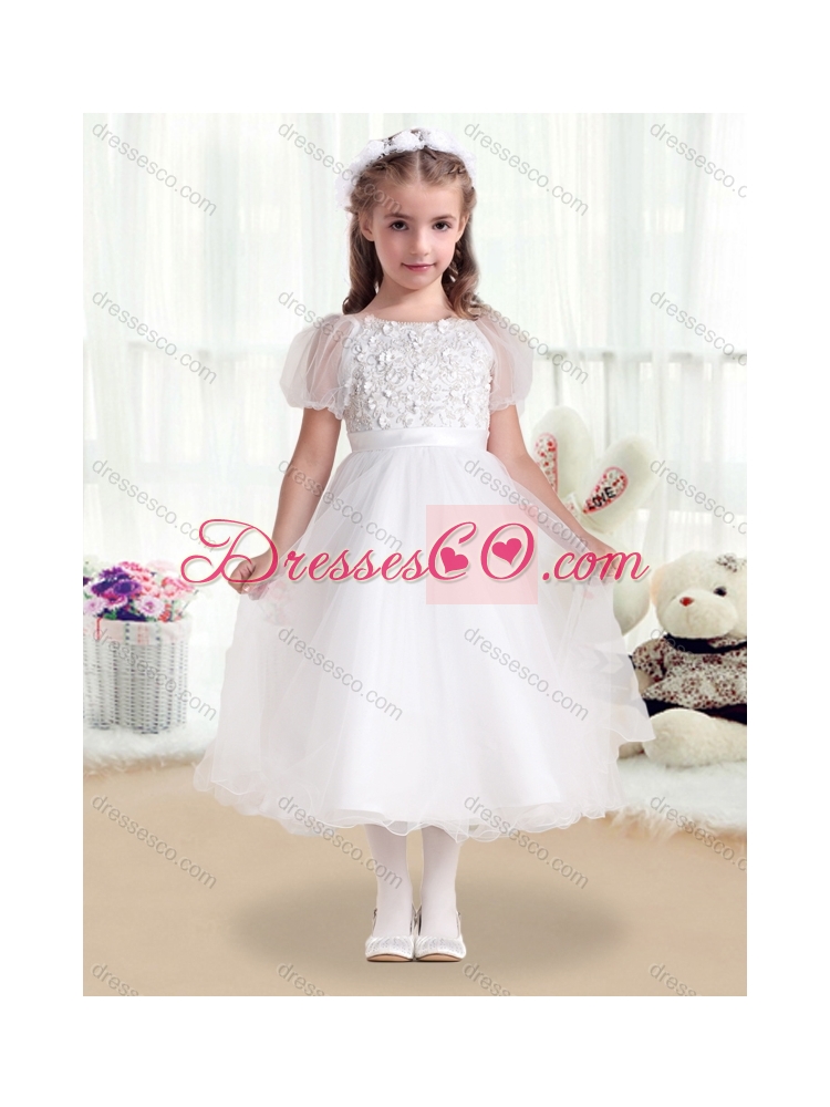 Fashionable Scoop White  Latest Flower Girl Dress with Appliques