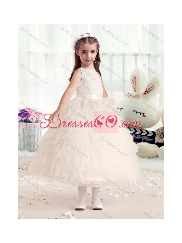 Hot Sale Ball Gown Bateau Girls Party Dress with Ruffles