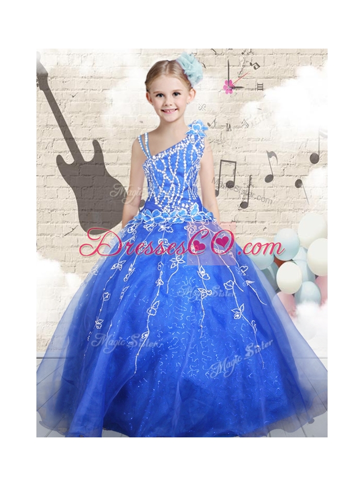 Latest Ball Gown Asymmetrical Little Girl Pageant Dress with Beading