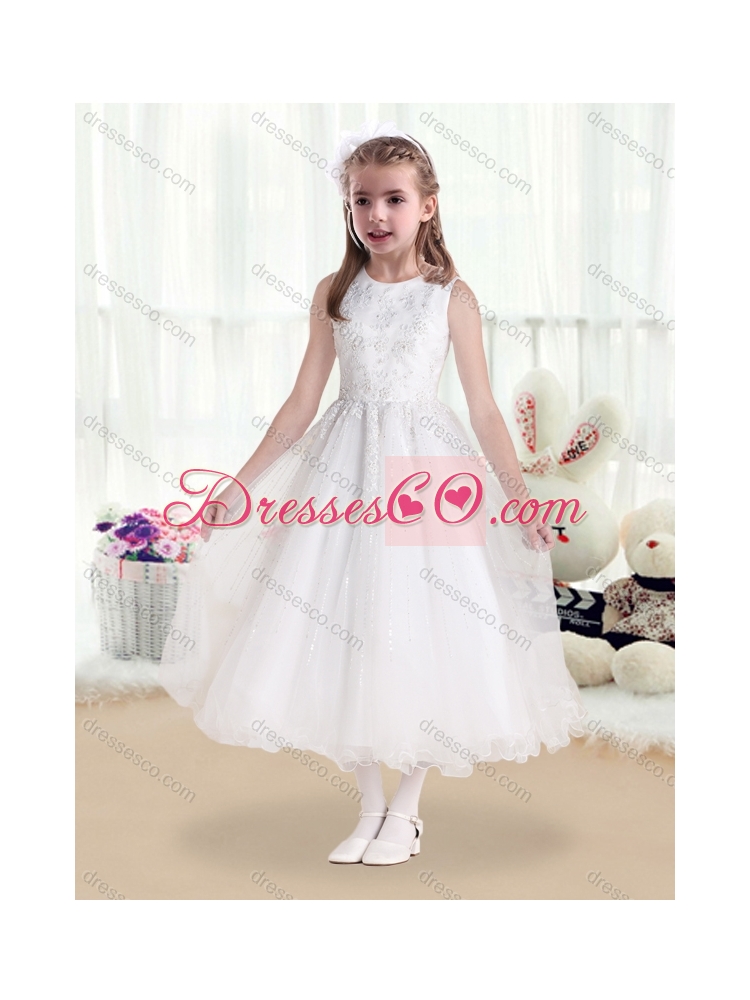 Latest Scoop White Latest Flower Girl Dress with Beading and Appliques