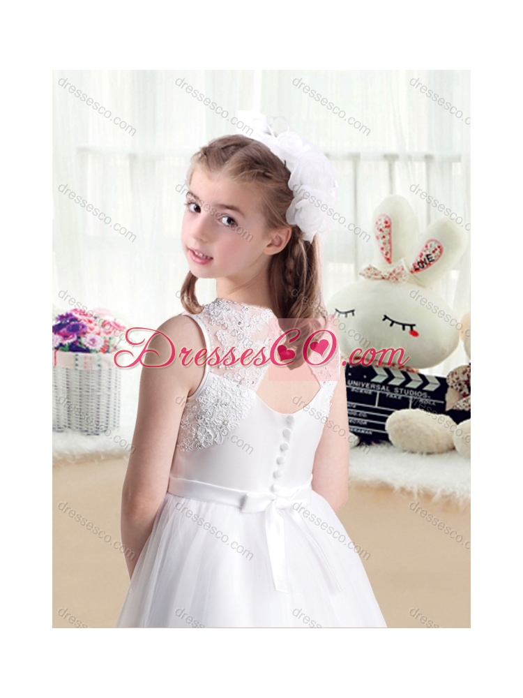 Lovely Empire Scoop Latest Flower Girl Dress in White with Appliques