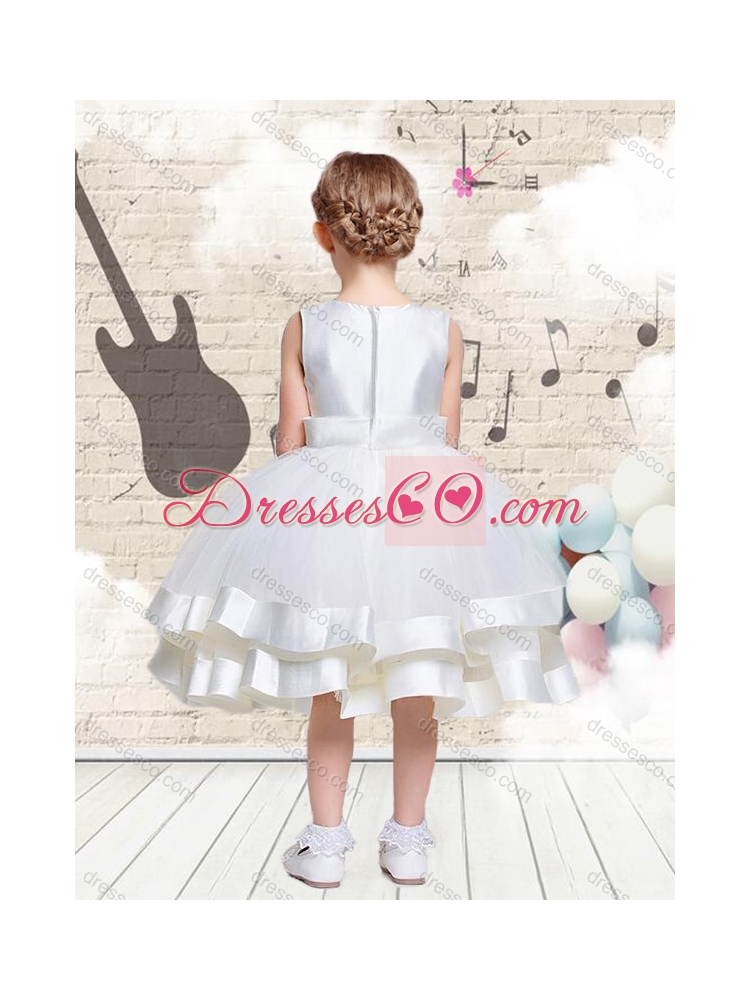 Lovely Scoop Knee Length Girls Party Dress with Beading
