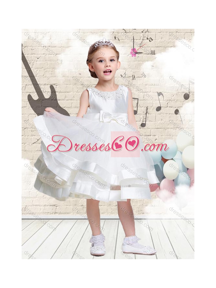 Lovely Scoop Knee Length Girls Party Dress with Beading