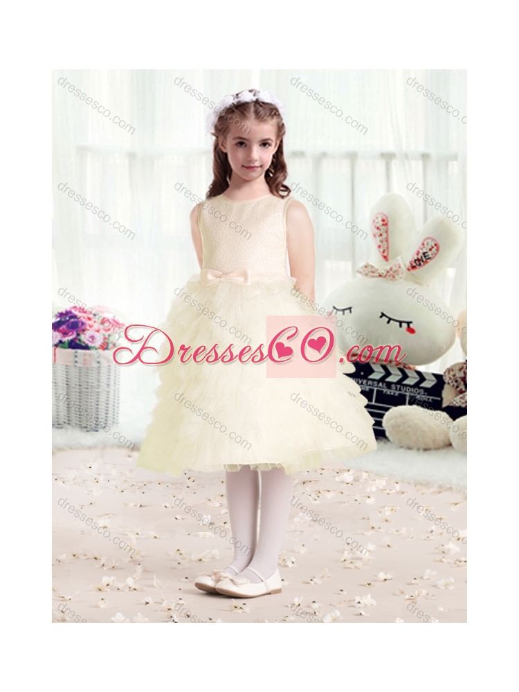 Luxurious Scoop Girls Party Dress with Ruffles and Bowknot