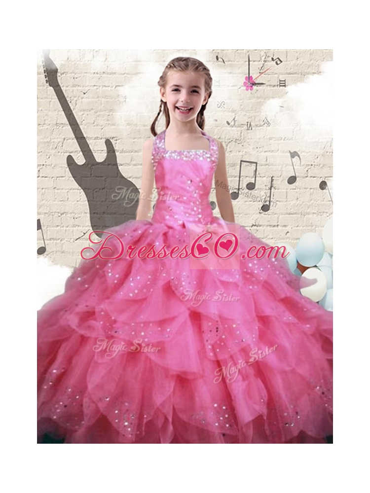 New Style Beading and Ruffles Little Girl Pageant Dress in Watermelon