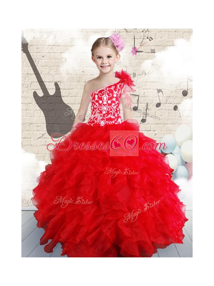 Popular Beading and Ruffles Little Girl Pageant Dress in Red