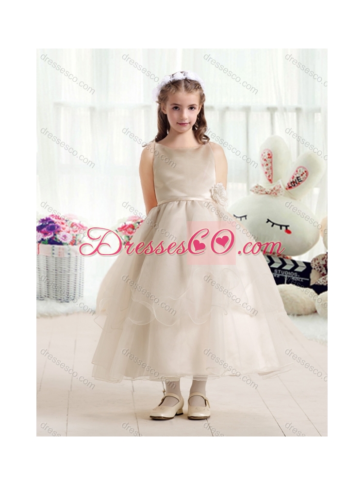 Simple Ball Gown Girls Party Dress with Hand Made Flowers