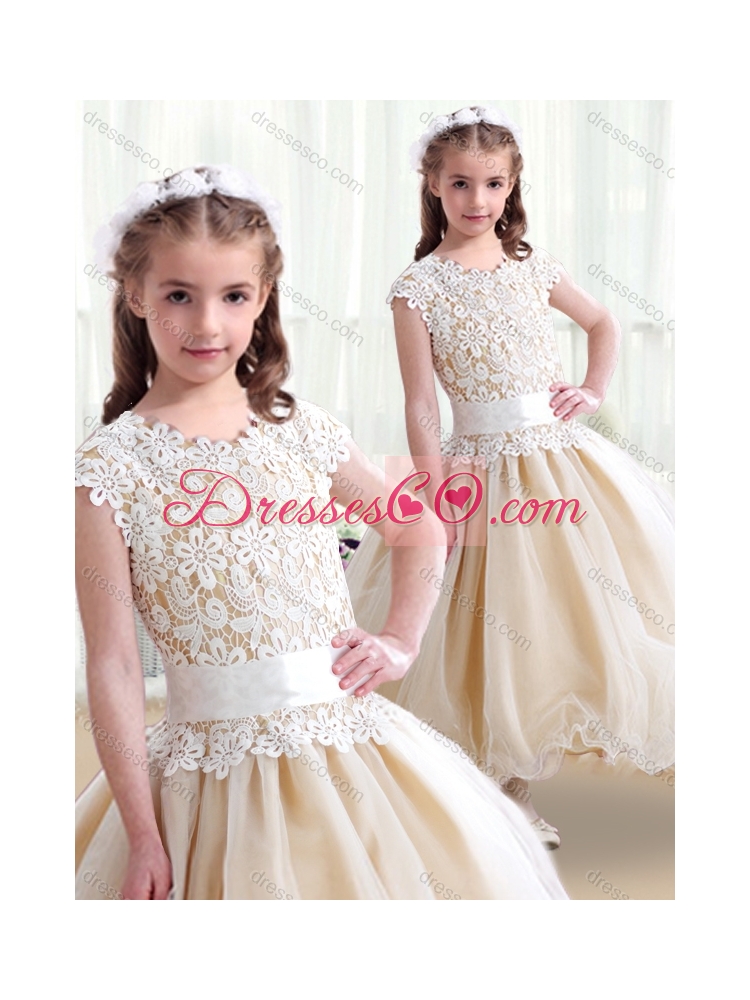 Simple Scoop Ball Gown  Latest Flower Girl Dress with Belt
