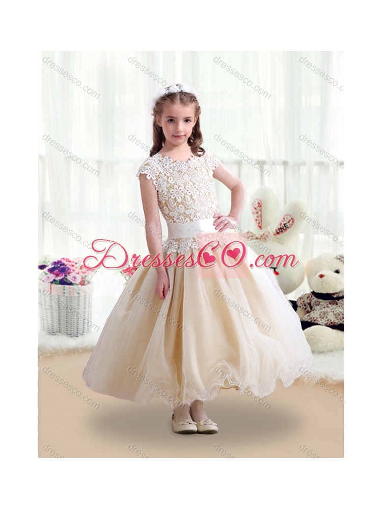 Simple Scoop Ball Gown  Latest Flower Girl Dress with Belt