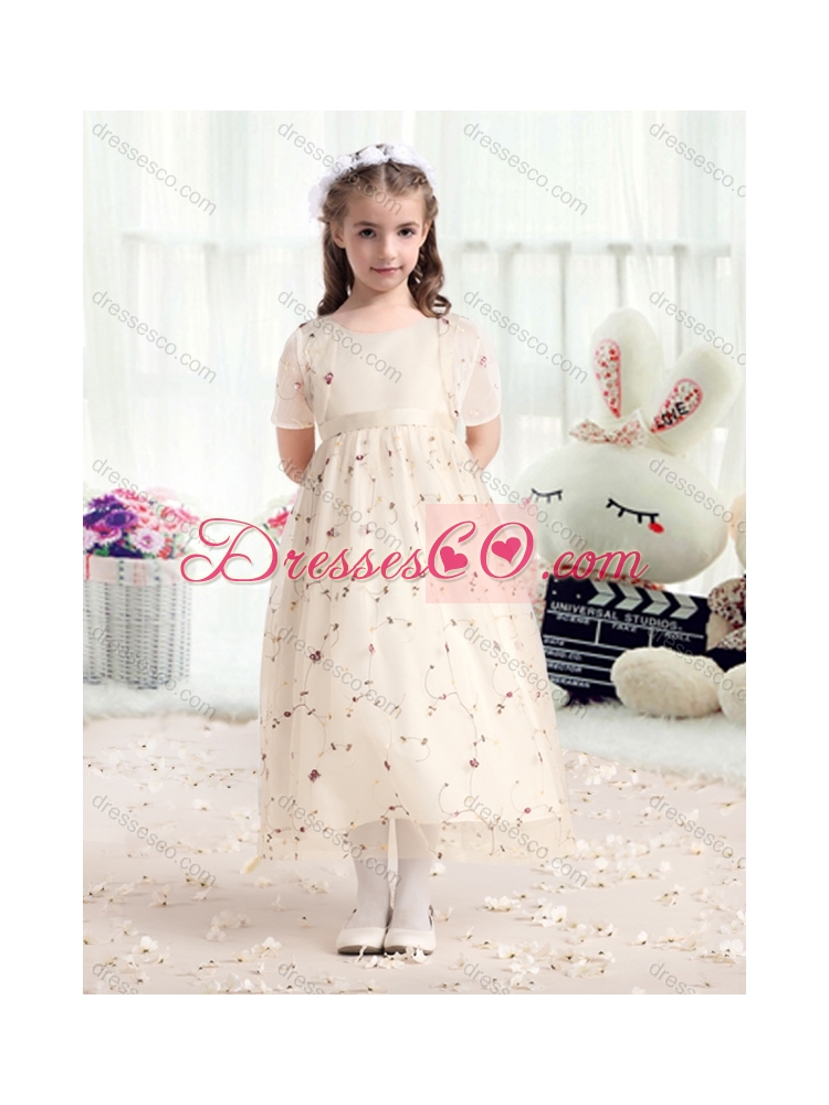Wonderful Empire Scoop Girls Party Dress with Belt
