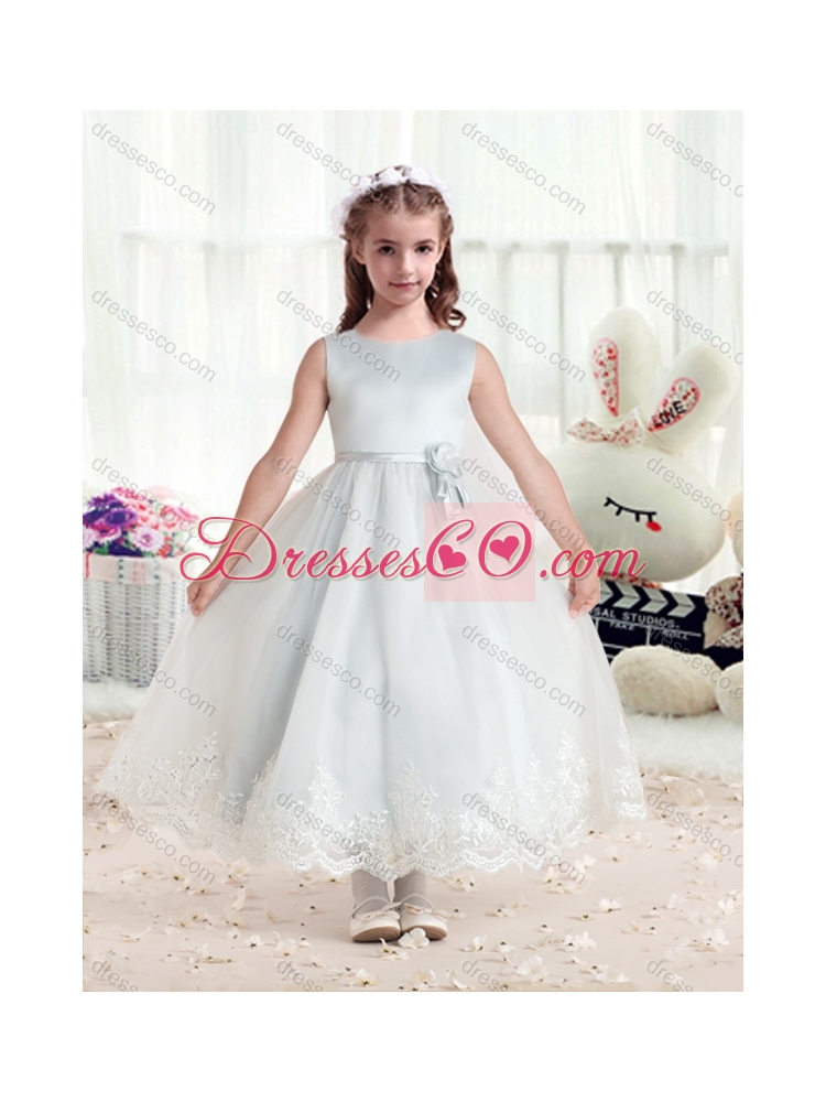 Beautiful Scoop Latest Flower Girl Dress with Hand Made Flowers
