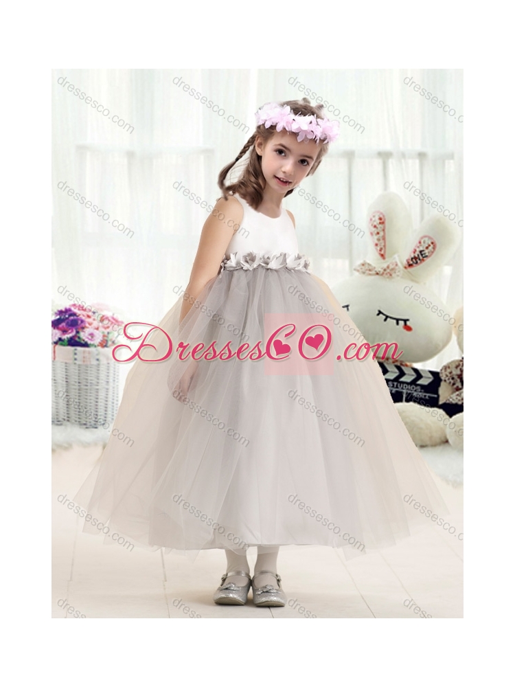 Most Popular Bateau Empire Latest Flower Girl Dress with Appliques