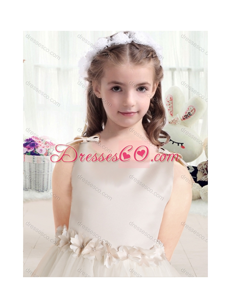 Romantic Ball Gown Bateau Champagne Latest Flower Girl Dress with Belt
