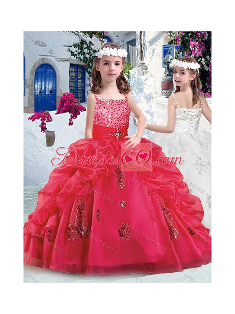 Beautiful Spaghetti Straps Little Girl Pageant Dress with Appliques and Bubles