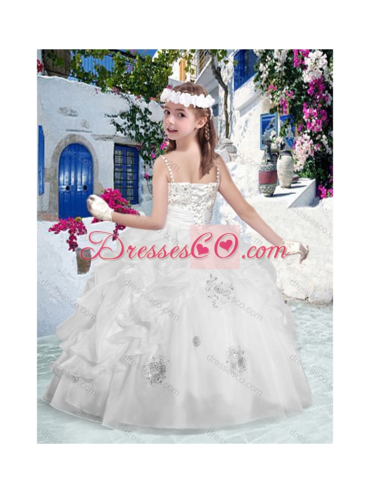 Beautiful Spaghetti Straps Little Girl Pageant Dress with Appliques and Bubles