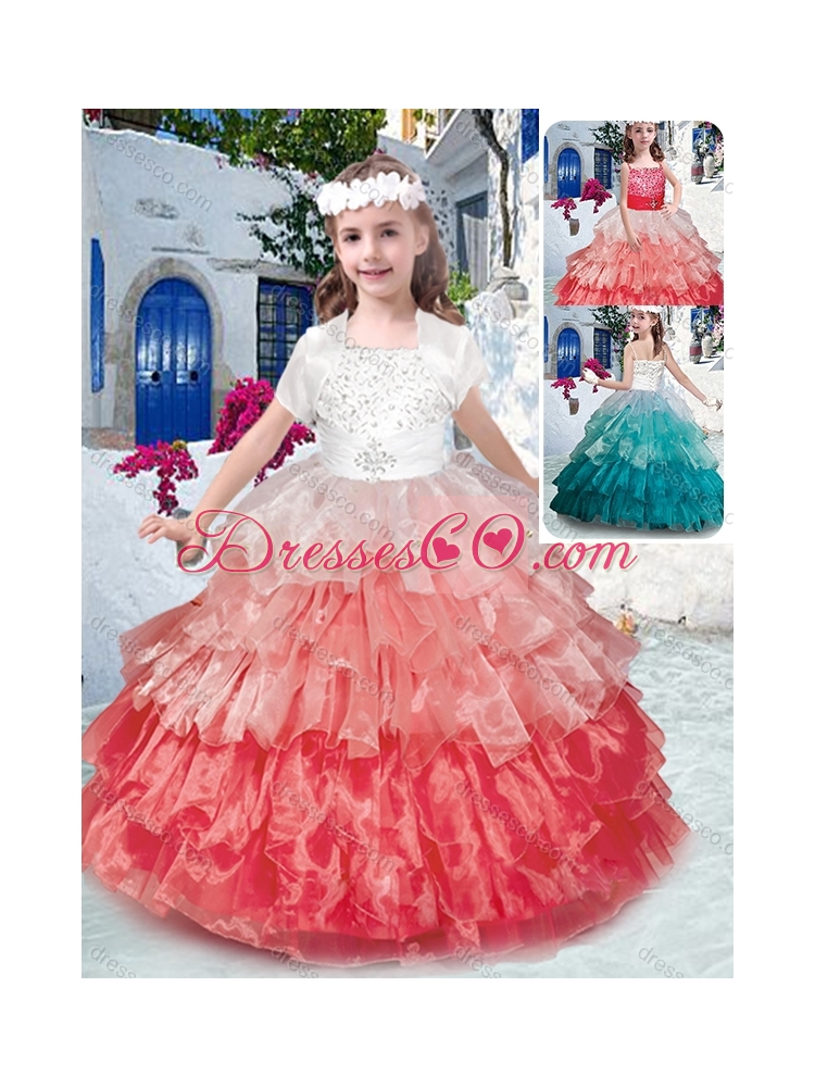 Beautiful Spaghetti Straps Little Girl Pageant Dress with Beading and Ruffled Layers