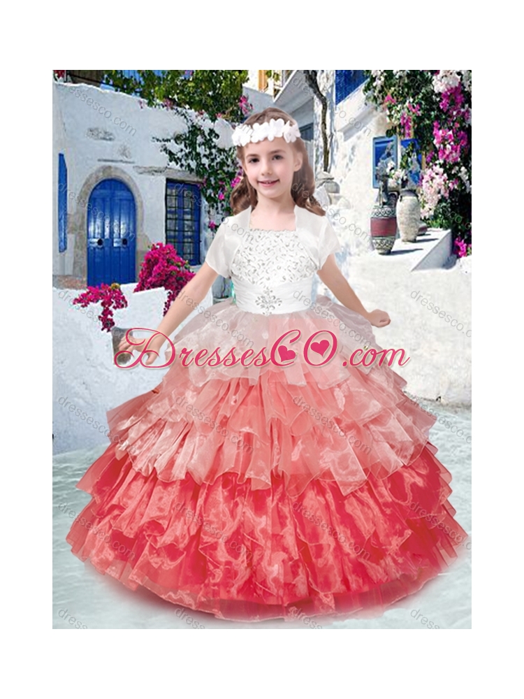 Beautiful Spaghetti Straps Little Girl Pageant Dress with Beading and Ruffled Layers