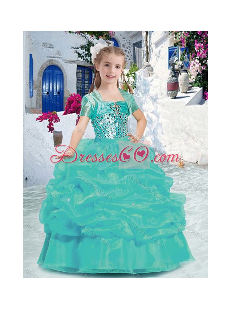 Spaghetti Straps Little Girl Pageant Dress with Beading and Bubles