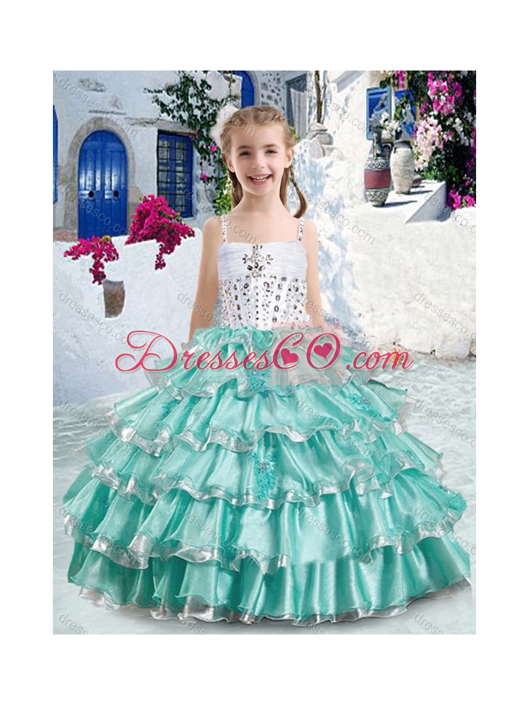 Classical Ball Gown Apple Green Little Girl Pageant Dress with Ruffled Layers