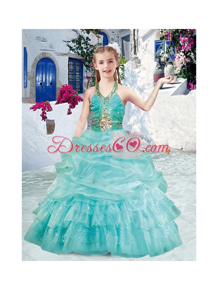 Classical Halter Top Little Girl Pageant Dress with Beading and Bubles