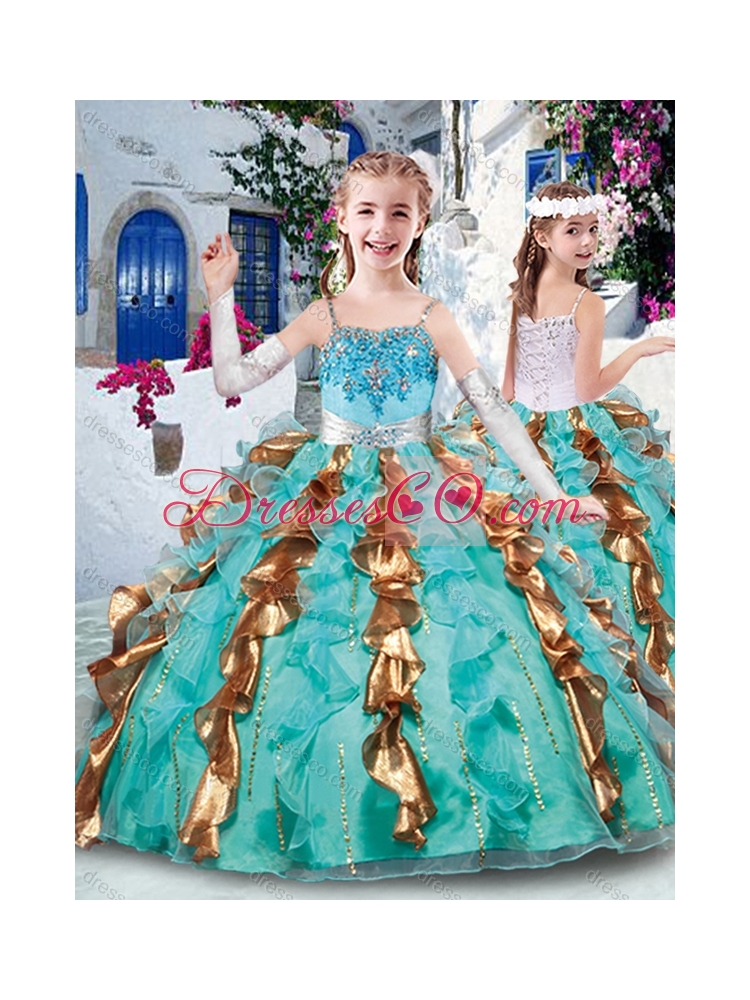 Customized Ball Gown Appliques and Ruffles Little Girl Pageant Dress Party