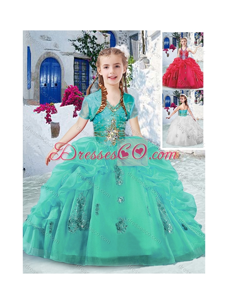 Fashionable Halter Top Little Girl Pageant Dress with Beading and Bubles