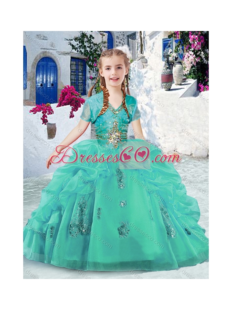 Fashionable Halter Top Little Girl Pageant Dress with Beading and Bubles