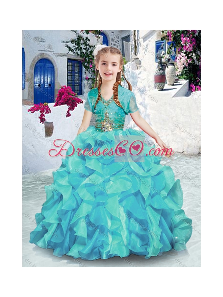Latest Halter Top Little Girl Pageant Dress with Ruffles and Beading