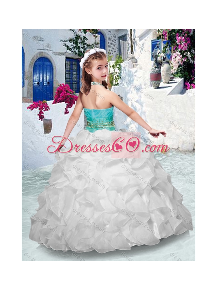 Latest Halter Top Little Girl Pageant Dress with Ruffles and Beading